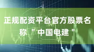 正规配资平台官方股票名称 ＂中国电建＂